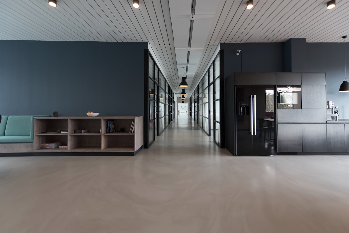 Modern office interior with meeting tables used for client workshops